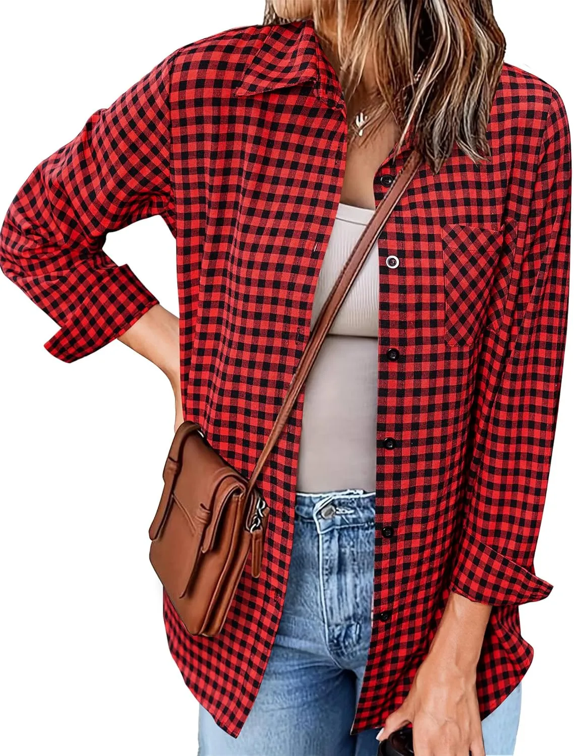 Zeagoo Long Sleeve Plaid Shirt for Women Flannel Button Down Shirts