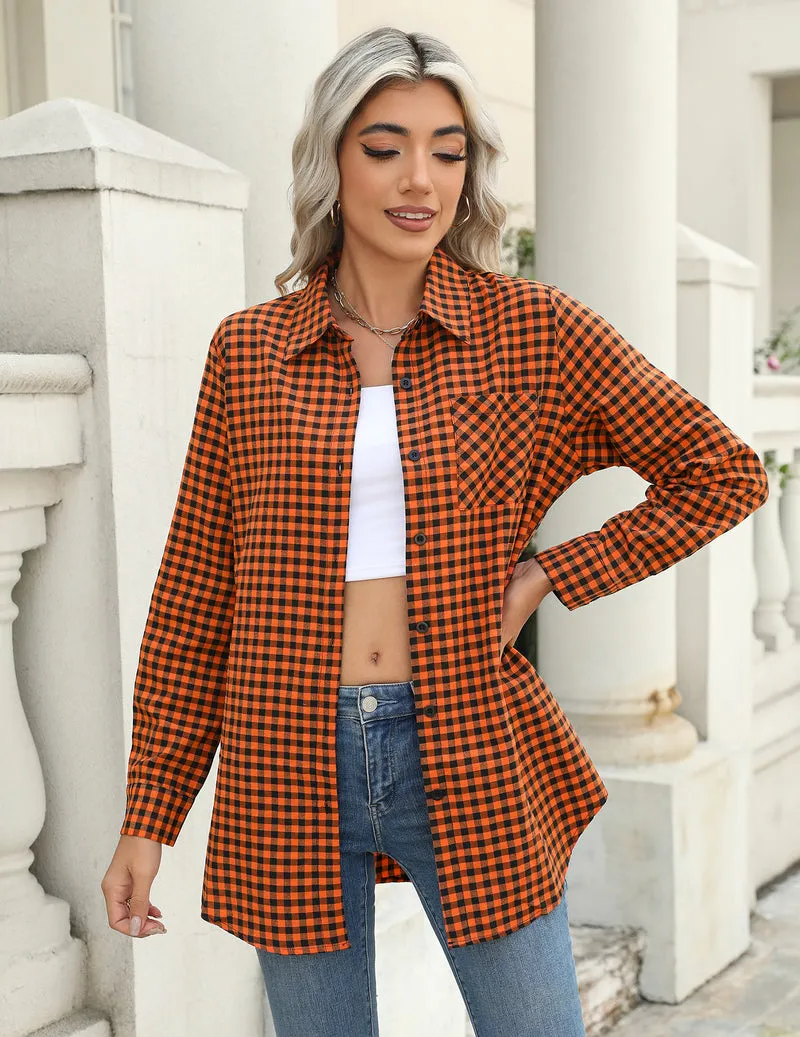 Zeagoo Long Sleeve Plaid Shirt for Women Flannel Button Down Shirts