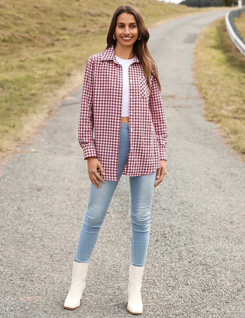 Zeagoo Long Sleeve Plaid Shirt for Women Flannel Button Down Shirts