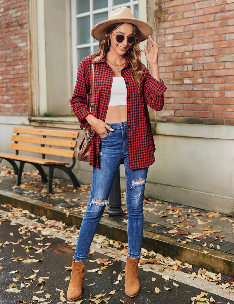 Zeagoo Long Sleeve Plaid Shirt for Women Flannel Button Down Shirts