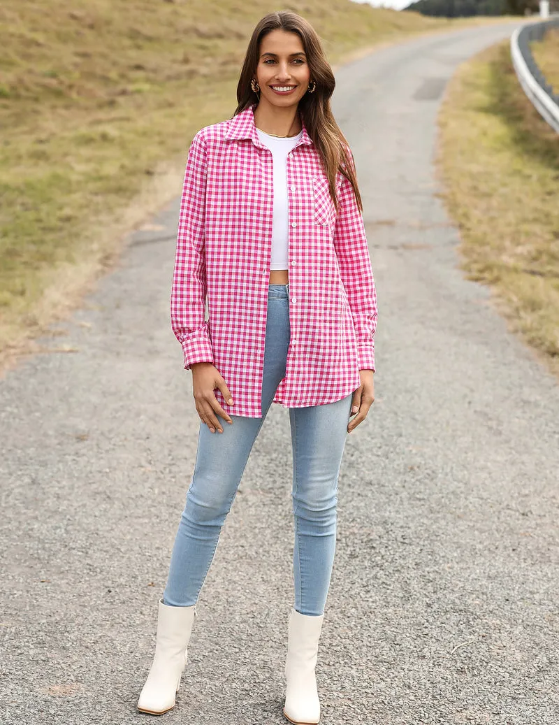 Zeagoo Long Sleeve Plaid Shirt for Women Flannel Button Down Shirts