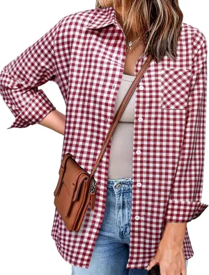 Zeagoo Long Sleeve Plaid Shirt for Women Flannel Button Down Shirts
