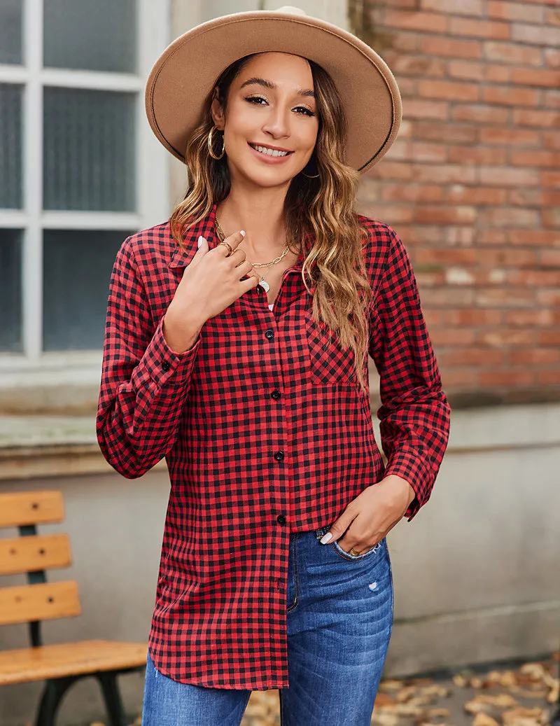 Zeagoo Long Sleeve Plaid Shirt for Women Flannel Button Down Shirts
