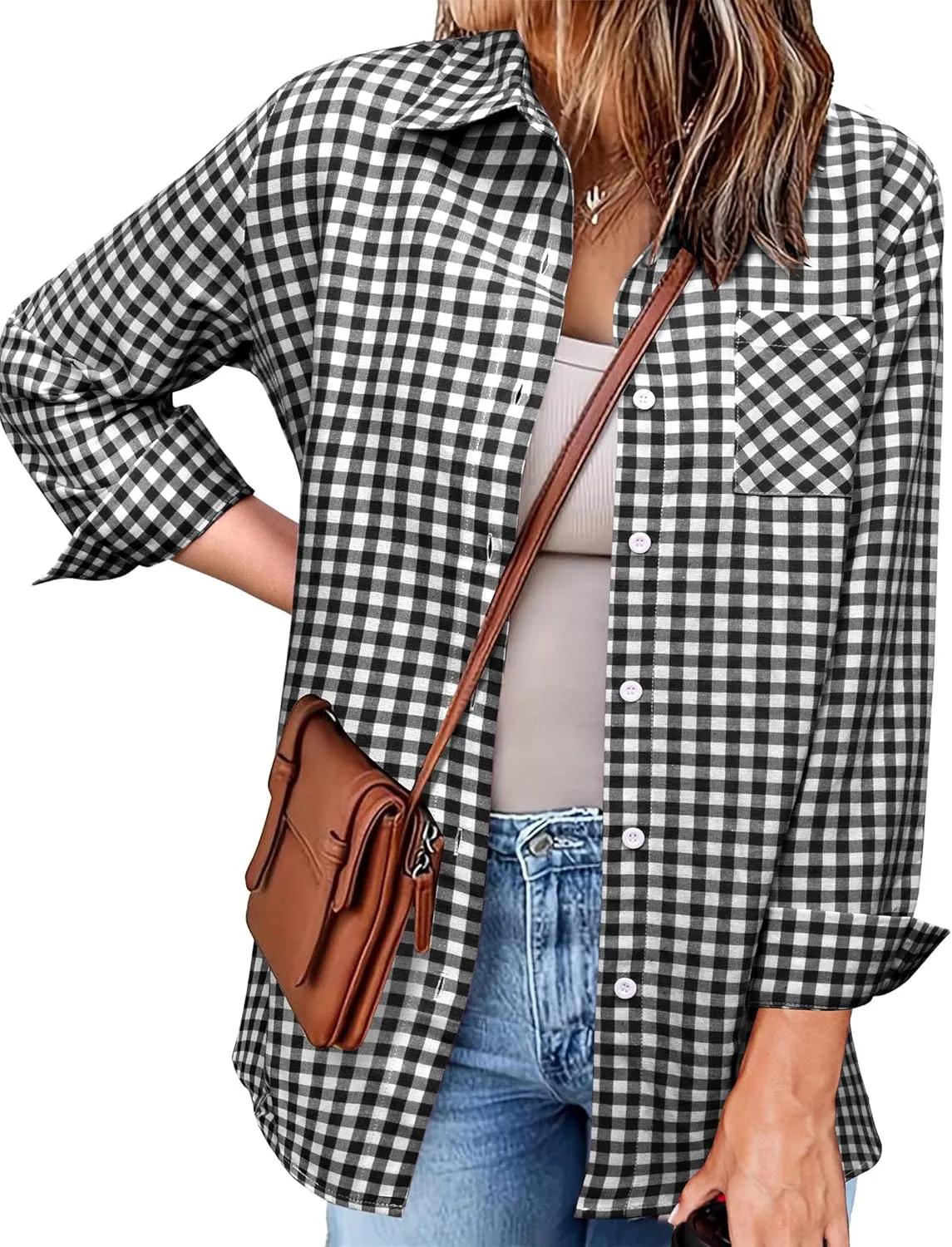 Zeagoo Long Sleeve Plaid Shirt for Women Flannel Button Down Shirts