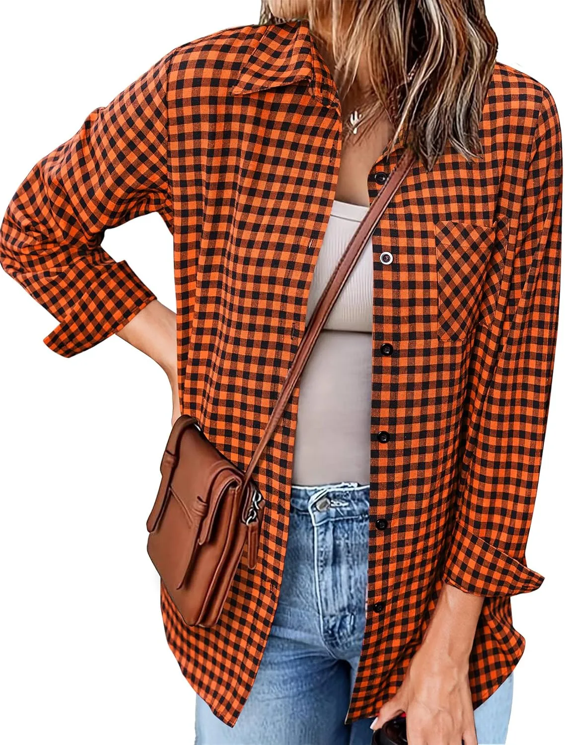 Zeagoo Long Sleeve Plaid Shirt for Women Flannel Button Down Shirts