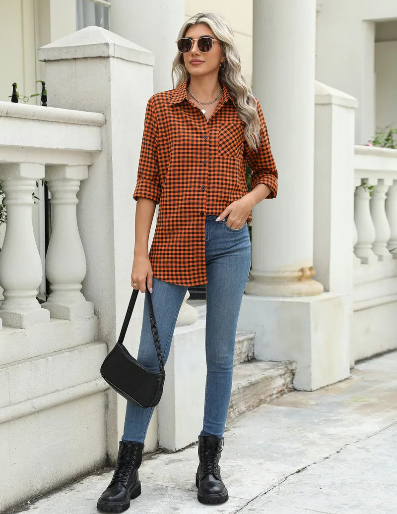 Zeagoo Long Sleeve Plaid Shirt for Women Flannel Button Down Shirts