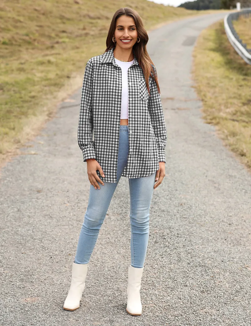 Zeagoo Long Sleeve Plaid Shirt for Women Flannel Button Down Shirts