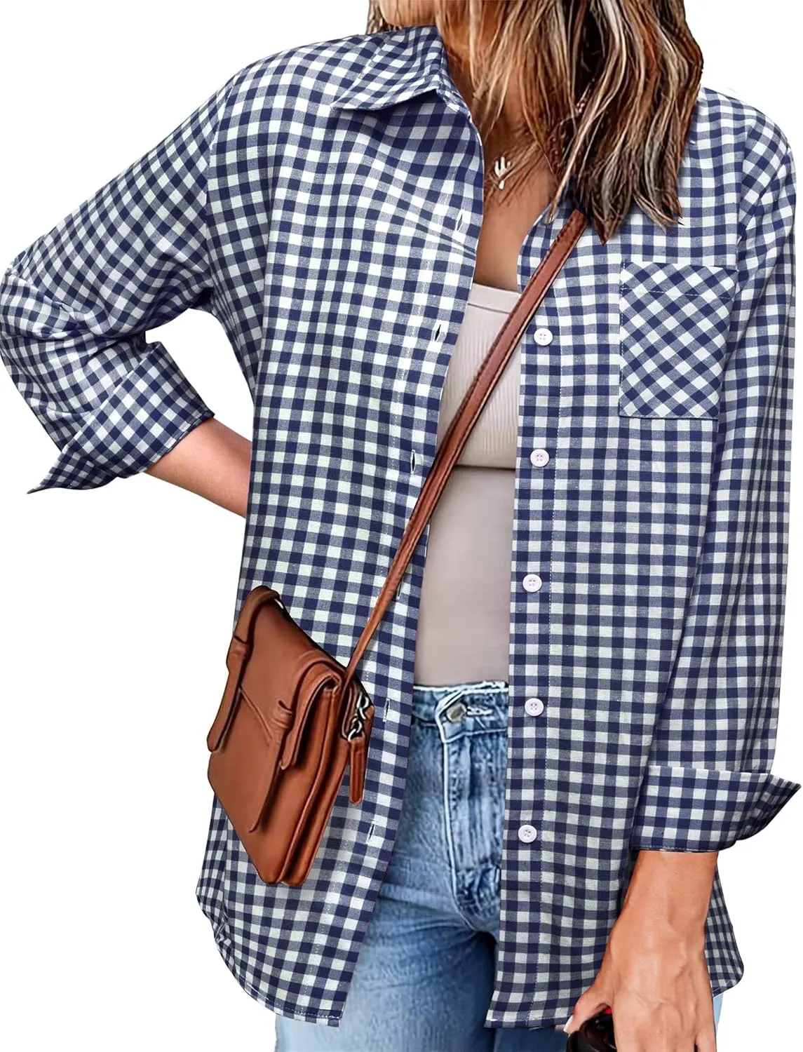 Zeagoo Long Sleeve Plaid Shirt for Women Flannel Button Down Shirts