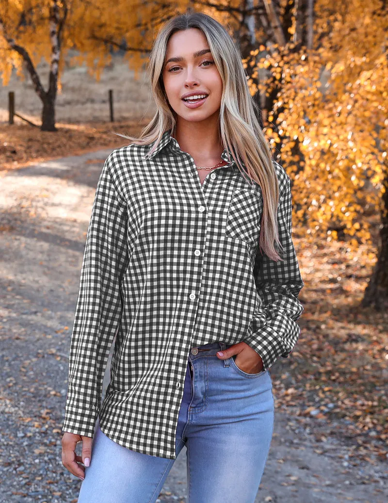 Zeagoo Long Sleeve Plaid Shirt for Women Flannel Button Down Shirts