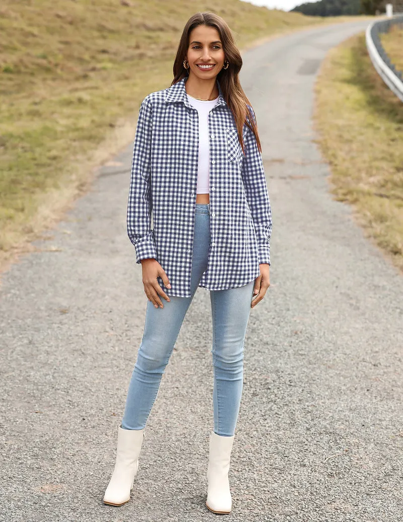 Zeagoo Long Sleeve Plaid Shirt for Women Flannel Button Down Shirts