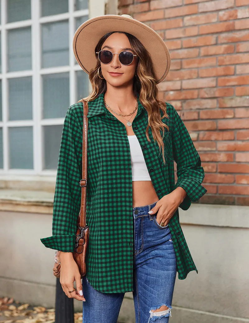 Zeagoo Long Sleeve Plaid Shirt for Women Flannel Button Down Shirts