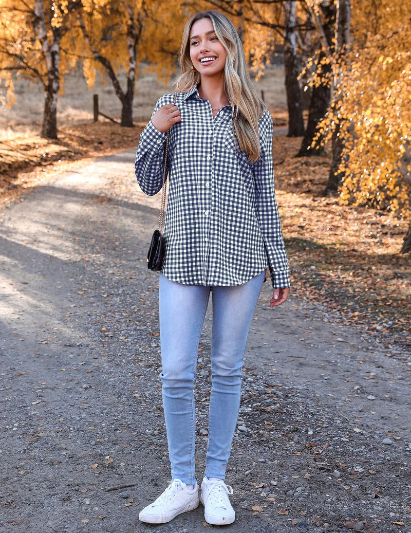 Zeagoo Long Sleeve Plaid Shirt for Women Flannel Button Down Shirts