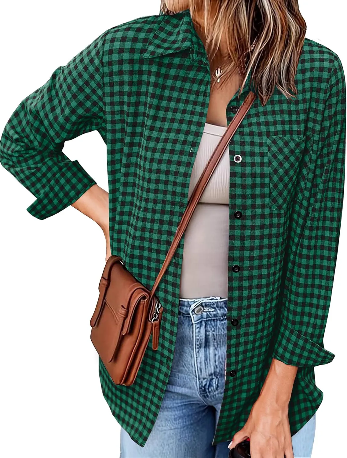Zeagoo Long Sleeve Plaid Shirt for Women Flannel Button Down Shirts