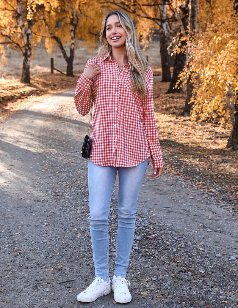 Zeagoo Long Sleeve Plaid Shirt for Women Flannel Button Down Shirts