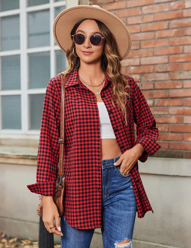 Zeagoo Long Sleeve Plaid Shirt for Women Flannel Button Down Shirts