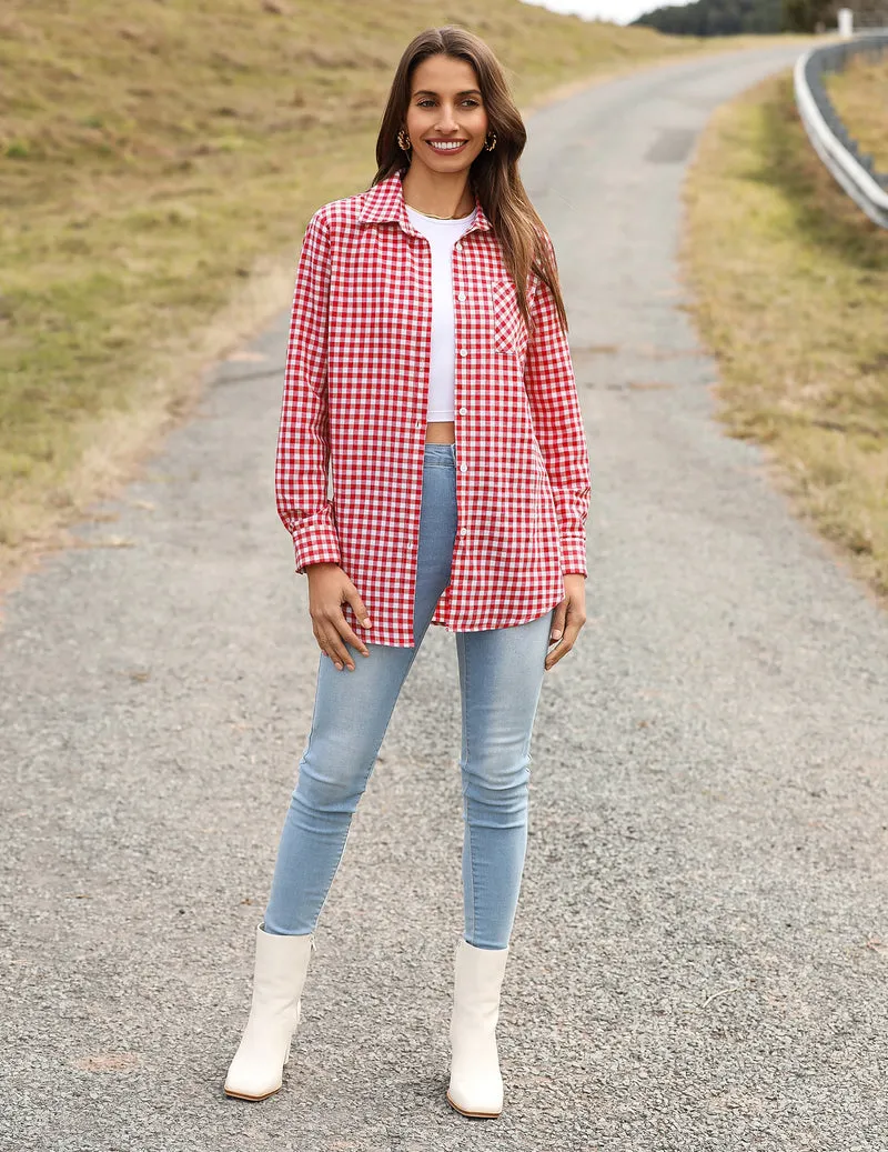 Zeagoo Long Sleeve Plaid Shirt for Women Flannel Button Down Shirts